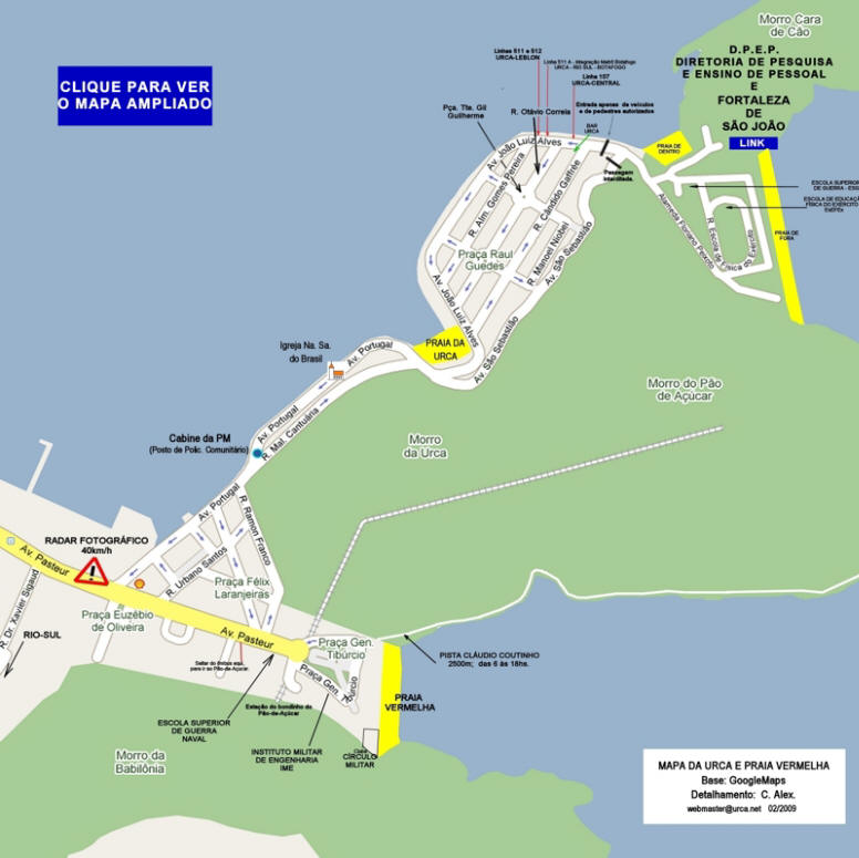 Mapa de ruas da Urca com informações diversas